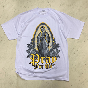 LA発 【L】 OurLady 聖母 アンダーグラウンド グラフィック ヘビーウェイト Tシャツ 白 PRAY FOR US チカーノ ウェストコースト HIPHOP