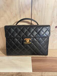 B88●超美品★シャネル CHANEL マトラッセ ブリーフケース ビジネス バッグ キャビアスキン ブラック A02794 ヴィンテージ