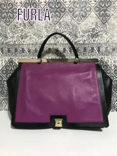 【美品】FURLA フルラ コルティナ レザー  ハンドバッグ パープル 黒