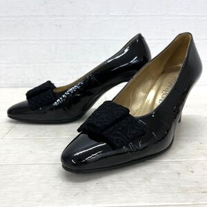 和475★① Yves Saint Laurent イヴサンローラン パンプス パテントレザー エナメル ヒール シューズ 36.5 ブラック レディース