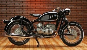 BMW R50 1955-60年 アールズフォーク ヴィンテージ バイク 絵画風 壁紙ポスター 603×343mm（はがせるシール式）003S2