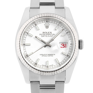 ロレックス デイトジャスト　 116234 ホワイト バー 3列 オイスターブレス ランダム番 中古 メンズ 腕時計