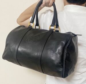 希少!極美品●大容量●ロエベ LOEWE メンズ ボストンバッグ トートバッグ ビジネス 肩掛け 書類 かばん レザー 本革 ブラック アナグラム