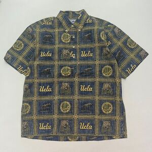 h272 90s ビンテージ reyn spooner Hawaii 製 BD S/S BEAR SHIRT 熊 プルオーバー シャツ M ブルー レインスプーナー vintage ビンテージ