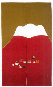 ★●【送料無料】新品！職人が創る日本製の暖簾！赤富士十二支・麻100％の高級品●●