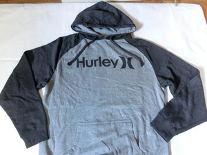 USA購入 人気サーフ系アメカジブランド ハーレー【Hurley】裏起毛ロゴプリント プルオーバー パーカーUS M 灰 x 黒灰