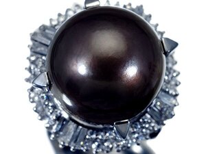 1円～【ジュエリー極】超大粒存在感！南洋ブラックパール14.2mm＆天然ダイヤモンド0.81ct 超高級Pt900リング a1484rl【送料無料】