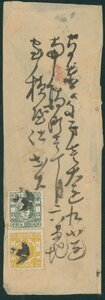 [160|38691]改色桜4銭緑カナなし タイプII 房2銭 貼り 白抜記番印(摩耗) 明治8 12 22 東京