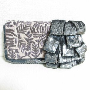 美品 JAMIN PUECH ジャマンピュエッシュ メタル刺繍 スパンコール 2WAY クラッチバッグ パーティーバッグ グレー系 ◆