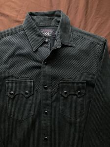 【傑作】RRL BLACK WABASH STRIPE SHIRT JACKET ダブルアールエル ジョニーデップ着用 ストライプ コンチョ ウエスタン シャツ ジャケット