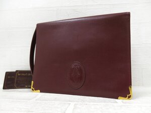 ◆超美品◆Cartier カルティエ◆マスト◆ロゴ型押し◆カーフ レザー 本革◆クラッチ バッグ◆ボルドー ゴールド金具◆ヴィンテージ◆A8998