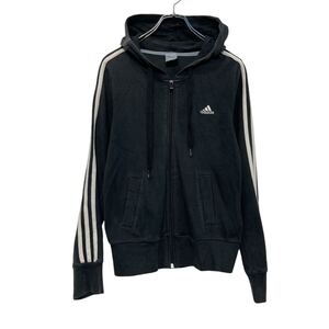 adidas プリント スウェット パーカー アディダス レディース L ブラック フルジップ 古着卸 アメリカ仕入 a609-5118