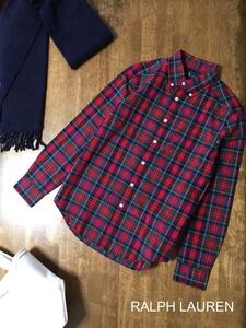 美品 未使用 ダグ付き Ralph Lauren ラルフローレン /長袖 シャツ チェック柄 コットン素材 キッズ(10～12)歳 レディースSサイズ