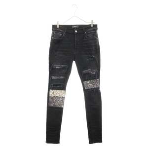 AMIRI アミリ 22AW MX1 Bandana Skinny Fit Jeans バンダナパッチ クラッシュ加工 スキニーデニムパンツ ジーンズ ブラック