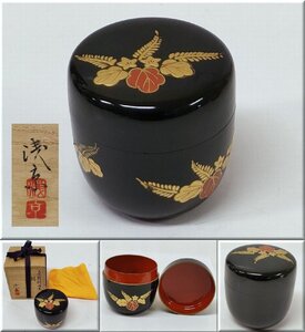 ☆茶道具 浅京 蒔絵桐内朱 棗 漆器 共箱