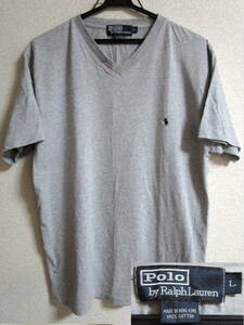 90s Vintage Polo Ralph Lauren Tee T-shirt Size L ポロ ラルフローレン Tシャツ Vネック グレー サイズL ヴィンテージ シングルステッチ