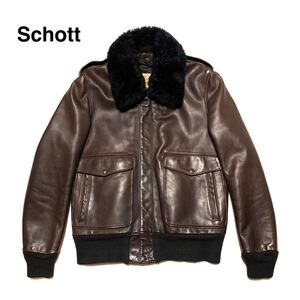 ☆良品 Schott ショット G-1 牛タグ レザー フライトジャケット 濃茶 size 38 アメリカ製 A-2 ボンバージャケット 古着 vintage ライダース