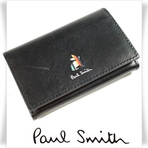 新品1円～★ポールスミス Paul Smith 牛革 イタリアンレザー名刺入れ カードケース 黒 ブラック マーケトリーストライプ 本物 ◆4756◆