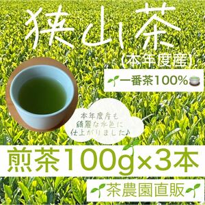 【狭山茶】茶畑直販☆煎茶3本(令6年産)☆一番茶100%☆こだわりの味☆深蒸し茶 緑茶 日本茶 お茶の葉 茶葉 本年度産 2024