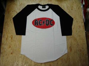 新品!ベースボールラグランＴシャツ「AC/DC」Ｍハードロック523