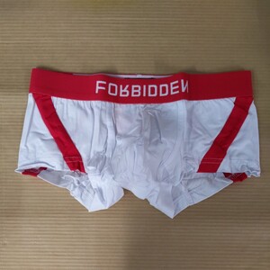 Mサイズ ローライズ ボクサーブリーフ FORBIDDEN メンズ 公式 正規品 ホワイト レッド コットン アウトレット 管番：8670