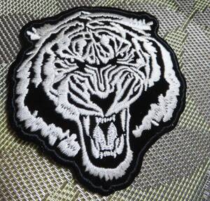 白銀◎虎顔◆激熱■闘魂　威圧　激オコTIGERとら　トラ　刺繍ワッペン◆フライトジャケット◇ミリタリー・サバゲー◇■洋服・衣類・衣服DIY