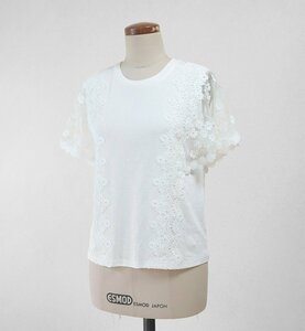 Super Beauty ◆ 袖レース カットソー 白 サイズ40 ストレッチ Tシャツ スーパービューティ ◆G051