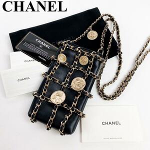 CHANEL ラムスキン　コイン　スマホ　フォンケース　チェーンショルダーバッグ