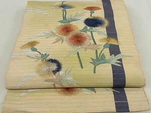 平和屋2■夏物　アンティーク　大正ロマン　八寸名古屋帯　手刺繍　撫子　金銀糸　逸品　DAAE7097ea