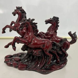 馬 3頭 彫刻 置物 アンティーク　(OKU1856)