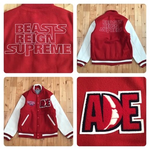 ★新品★ XL 袖レザー スタジャン BEASTS REIGN SUPREME a bathing ape varsity jacket エイプ ベイプ アベイシングエイプ NIGO y32925