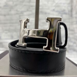 【鑑定済み】HERMES エルメス ベルト コンスタンス Hバックル デカロゴ レザー ブラック 黒 シルバー金具 通勤 ビジネス メンズ 紳士