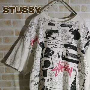 STUSSY ステューシー Tシャツ 半袖 総柄 白