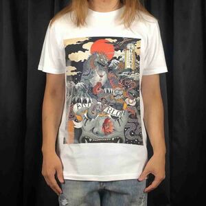 新品 ビッグ プリント 妖怪 怪物 大集合 浮世絵 日本 カオス クール ジャパン Tシャツ S M L XL オーバーサイズ XXL~5XL ロンT パーカー 可