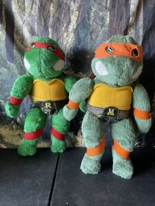 Vintage 1989 TMNT Teenage Mutant Ninja Turtles 15" Michelangelo & Raphael Plush 海外 即決