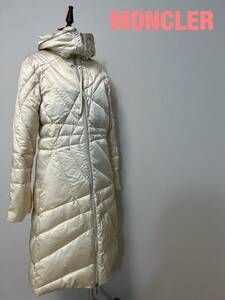 V0042★10 MONCLER モンクレール レディース ロング ダウン ジャケット コート ホワイト 光沢 size2 JPタグ ステッチデザイン