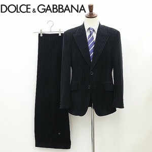 ◆DOLCE & GABBANA ドルチェ＆ガッバーナ ストライプ コーデュロイ 2釦 セットアップ スーツ 黒 ブラック 48/46