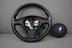 BMW 318i 3シリーズ ツーリング 右ハンドル 前期 (AY20 E46) 純正 ステアリング ホイール ハンドル ホーンパット レザー Mスポーツ p046336