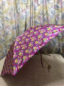レノマ renoma 晴雨兼用 UVカット 紫外線防止加工 折りたたみ傘 花柄 濃桃 新品