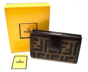 ☆★新春初売り★☆ 1円スタート!!! 極美品 FENDI フェンディ 【二つ折り がま口・財布 ズッカ柄×レザー コンパクトウォレット】箱付き