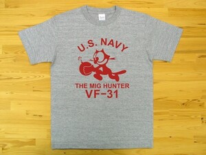 U.S. NAVY VF-31 杢グレー 5.6oz 半袖Tシャツ 赤 XXL 大きいサイズ ミリタリー トムキャット VFA-31 USN