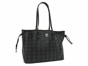 1円 ■美品■ MCM エムシーエム モノグラム ヴィセトス柄 レザー ショルダーバッグ トートバッグ 肩掛け メンズ ブラック系 FB4162