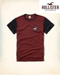 新品★正規品★Sサイズ！★ホリスターHOLLISTER★クールネック★Tシャツ★未開封★バガンディ★ラグラン★在庫１点のみ