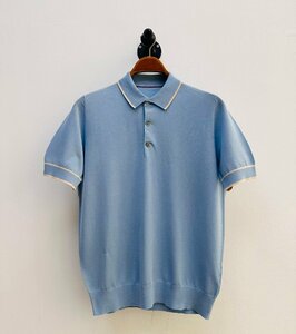 BRUNELLO CUCINELLI(ブルネロ クチネリ) メンズニットポロシャツ 半袖Tシャツ ブルー 2XLサイズ ニットカットソー 夏 紳士服 テンセル