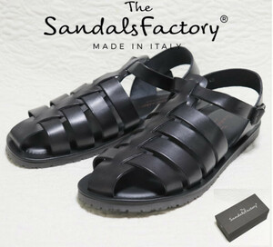 新品箱付き【SANDALS FACTORY】イタリア製 レザーストラップ グルカサンダル 黒 42(26.5) v5112