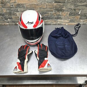 ♪♪4j151 Arai アライ ヘルメット 57.58cm フルフェイス TAKAI タカイ グローブ 昭和レトロ 希少 現状♪♪