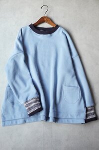 ハンドメイド♪cotton裏毛ニット♪ライトブルー色♪丸首トップス♪