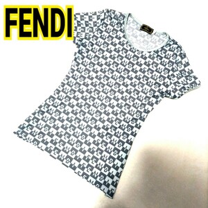 希少 レア 正規品 フェンディ FENDI カットソー Tシャツ 半袖 ロゴ 白 42 総ロゴ イタリア製 MADE in Italy トップス アイコン ズッカ