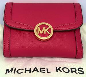 MICHAEL KORS マイケルコース 三つ折り財布 Leida ビルフォード ウォレット ミディアム エレクトリック ピンク 中古美品 検 二つ折り財布