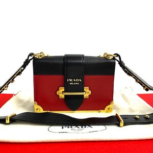 極 美品 袋付 希少品 PRADA プラダ カイエ ロゴ 金具 サフィアーノ レザー 本革 ミニ ショルダーバッグ ポシェット ブラック 36398